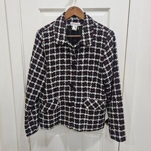 Vtg Dressbarn Women's Size 14 Black White Red Tweed Blazer Made In The USA